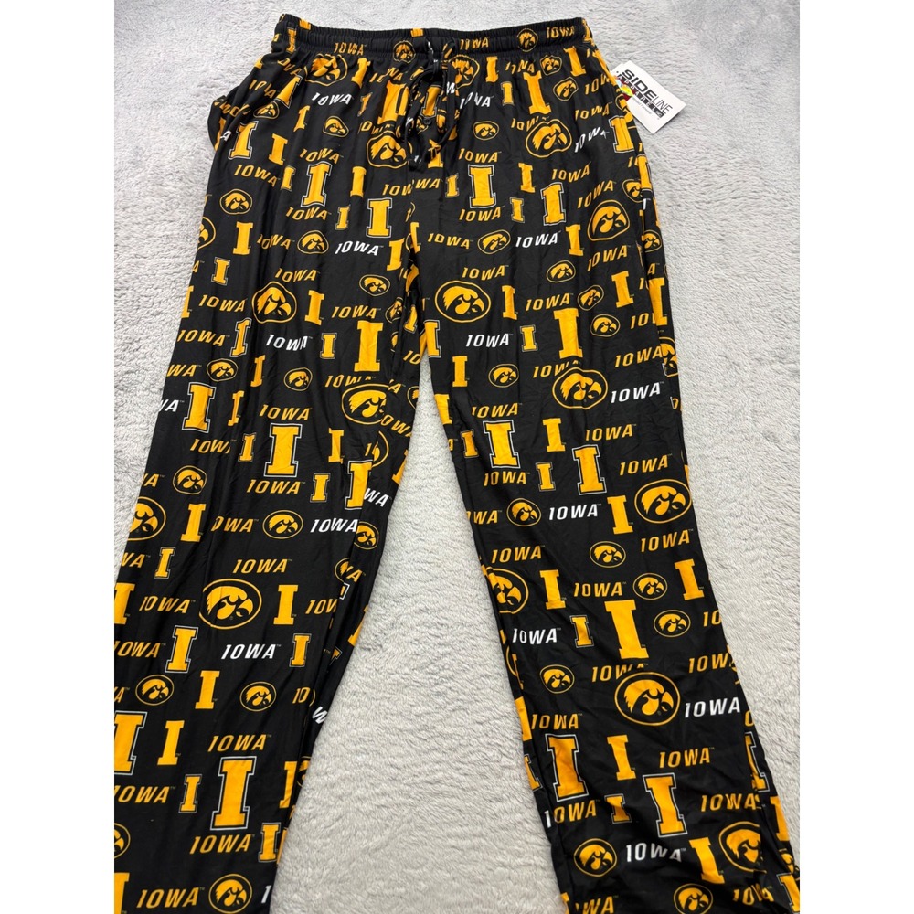 Iowa Hawkeyes Mens L Black Gold Logo Lounge Pajama Pants Sideline Apparel New